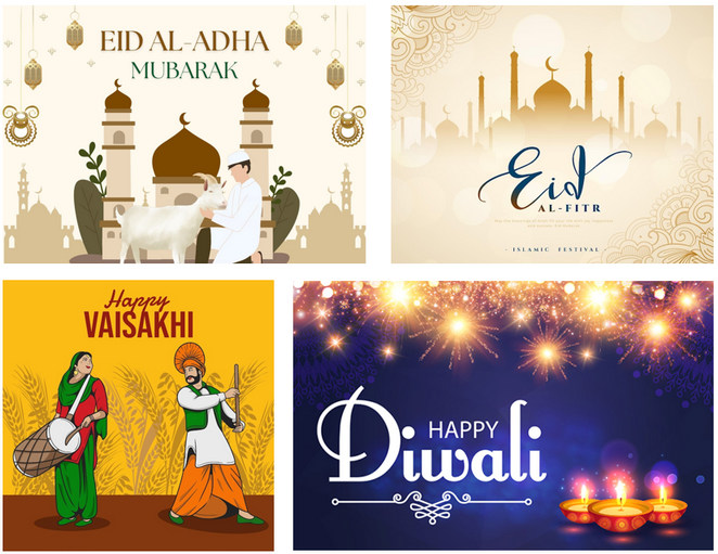 Religious Festivals in the UK include Diwali, Vaisakhi, Eid Al-Fitr, Eid Al-Adha